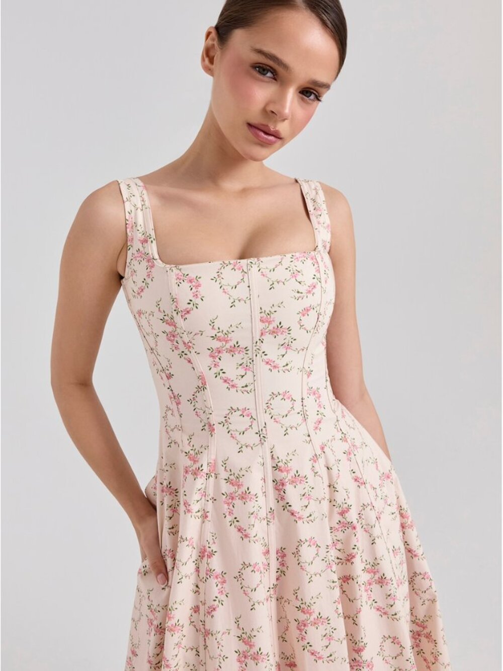 House of CB Mariabella Cream Floral Print Cotton Midi Sun Dress Size Small NWT - Picture 8 of 12